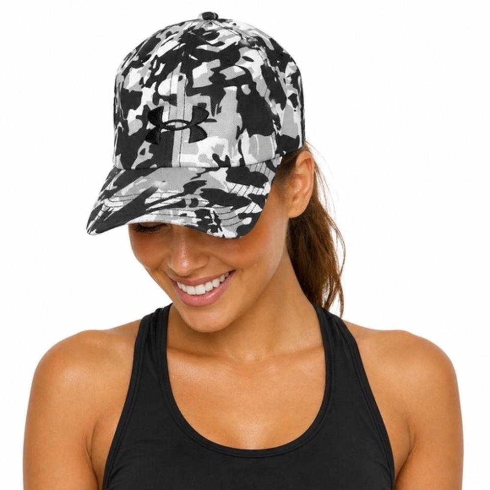 Under Armour Camo Baseball Cap Black White Grey Adjustable Hat  Sporty Gym 30-13